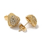 Brass with Clear Cubic Zirconia Stud Earrings, Heart