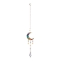 Natural Gemstone Chips Moon Pendant Decorations, Suncatchers Hanging, with Teardrop Glass Pendants, Star/Sun