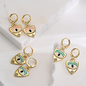 18K Gold Plated Geometric Earrings with Zircon Oil Drop Eyes for Women's Unique Personalized Ear Jewelry