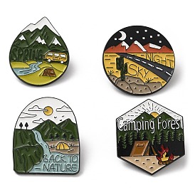 Outdoor Camping Theme with Word Back To Nature Enamel Pin, Black Zinc Alloy Brooch for Backpack Clothes
