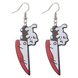 Hallowmas Printed Acrylic Dangle Earrings, with Iron Earring Hooks, Knife Charm, Platinum