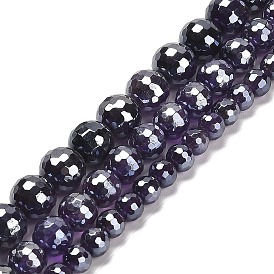 Electroplated Natural Amethyst Round Beads Strands, Faceted(128 Facets)