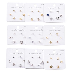 Brass Cubic Zirconia Ear Studs, For Women, Mixed Shapes