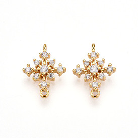 Шармы-соединители из латуни с микропаве из прозрачного кубического циркония, снежинка ссылки