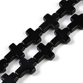 Natural Black Stone Beads Strands, Cross