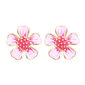 Sweet and Cute Pink Oil Drop Peach Flower Earrings - Fashionable French Oil Flower Ear Studs for Women.