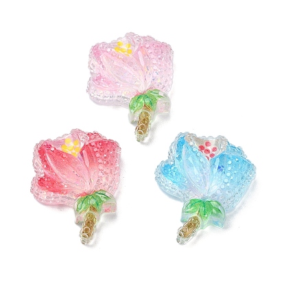 Cabujones decodificados de resina epoxi transparente, con paillettes, flor