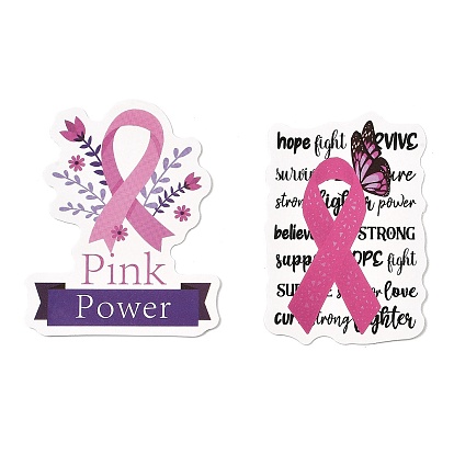 50Pcs Cartoon Vinyl Pink Ribbon Stickers, Waterproof Breast Cancer Decals for DIY Scrapbooking, Art Craft