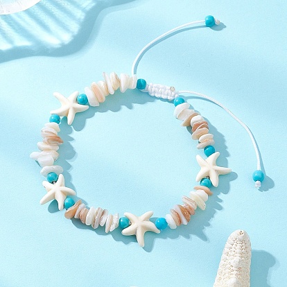 Плетеные браслеты из бусин из синтетической бирюзы и натуральных ракушек, морская звезда