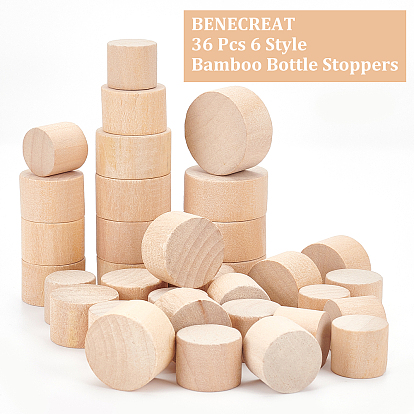 Benecreat 36pcs 6 style bouchons de bouteilles en bambou, colonne