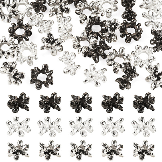 30 pièces 3 styles fleur style tibétain perles européennes en alliage, Perles avec un grand trou   