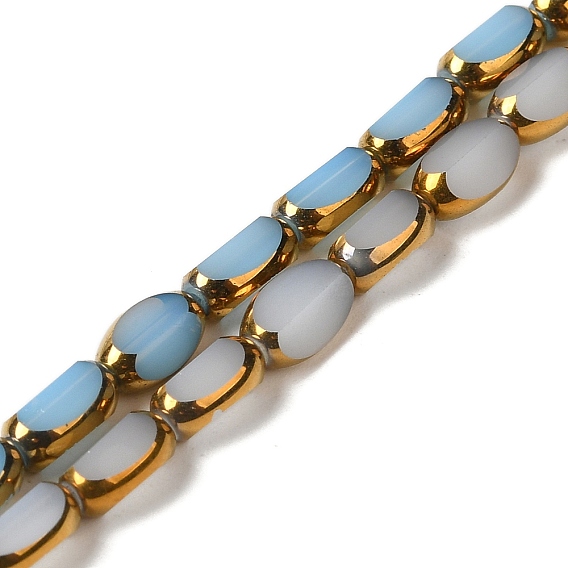 Стеклянные бусины с гальваническим покрытием , половина золотым покрытием, граненые, овальные