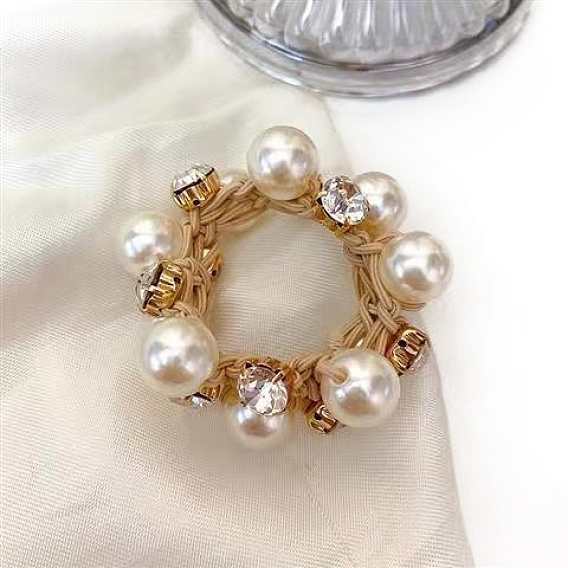 Пластиковая искусственная жемчужина с эластичными резинками для волос со стразами, аксессуары для волос из конского хвоста для девочек и женщин