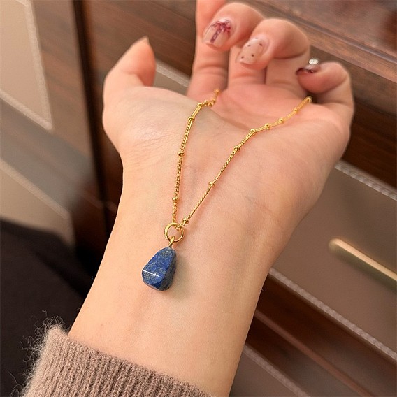 Collares de aleación con colgante de lágrima de piedra preciosa y cadena satélite para mujer, dorado