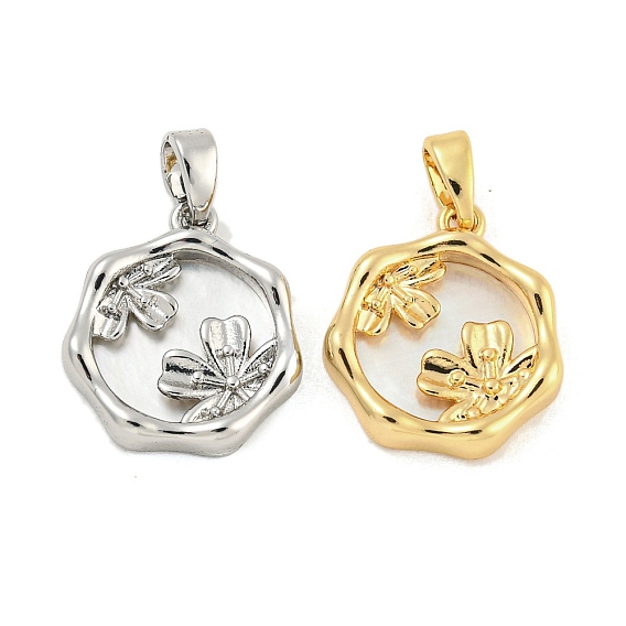 Подвески из латунных ракушек, шестиугольник с цветочной подвеской