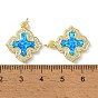 Brass Micro Pave Cubic Zirconia Pendants, with Synthetic Opal and Jump Ring, Cross