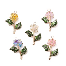 Акриловые подвески, цветок, с эмалью из сплава, медная проволока и гальванизированная немагнитная синтетическая гематитовая бусина