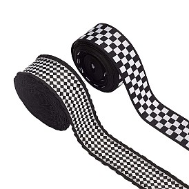 20 ярды 2 стили полиэфирные ленты, жаккардовая лента, тирольская лента, с клетчатой рисунком, аксессуары для одежды, белые