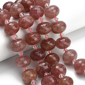 Природного кварца клубники нитей бисера, рондель, граненые, со стеклянными бусинами