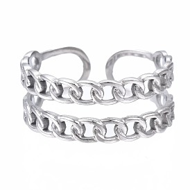 304 Stainless Steel Curb Chain Open Cuff Ring, Chunky Hollow Ring for Women