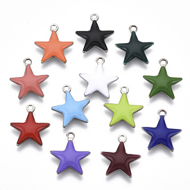 201 Stainless Steel Enamel Charms, Star, Stainless Steel Color
