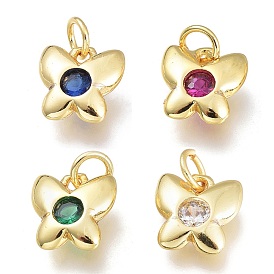 Brass Micro Pave Cubic Zirconia Charms, with Jump Ring, Butterfly, Golden