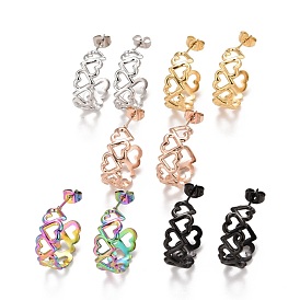 304 Stainless Steel Stud Earrings for Women, Hollow Heart Earrings