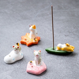 Porcelain Incense Burners, Cat on the Maple Leaf/Gourd/Flower/Boat Incense Holders, Home Office Teahouse Zen Buddhist Supplies