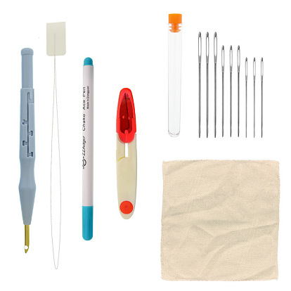 Needle Felting Tool Kits, with Fabric, Hole Punches with Plastic Handle, Plastic Pipe, Beading Needles & Pins, Iron Scissors and Marking Pen