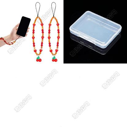 1Correas de muñeca con cordón para teléfono móvil con cuentas de ágata para PC, encanto de cereza, cadena anti-perdida de teléfono para mujeres niñas