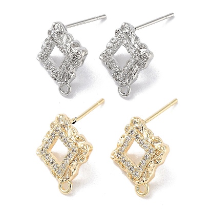 Hallazgos de latón micro pave zirconia pendiente del perno prisionero, sin cadmio y níque y plomo, rombo