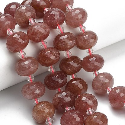 Природного кварца клубники нитей бисера, рондель, граненые, со стеклянными бусинами