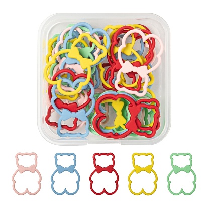 30Pcs 5 Colors Spray Painted Alloy Pendents, Bear with Bowknot