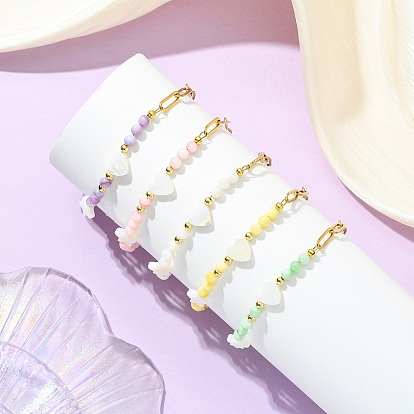 Браслеты из окрашенных натуральных пресноводных ракушек, 304 женские браслеты-цепочки со скрепками из нержавеющей стали, круглый и сердце и звезда, реальный 18 k позолоченный