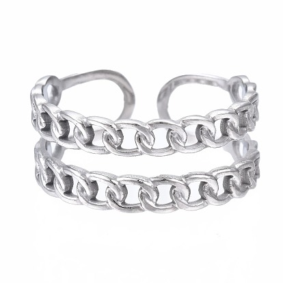 304 Stainless Steel Curb Chain Open Cuff Ring, Chunky Hollow Ring for Women