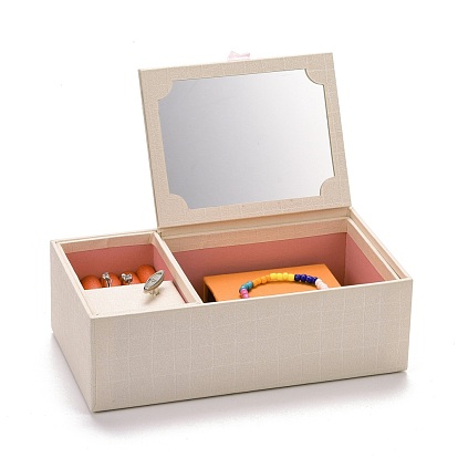 Hand Crank Musical Jewelry Cardboard Boxes, Storage Boxes with Drawer & Mirror inside, for Girl's Gift, Rectangle with Ribbon
