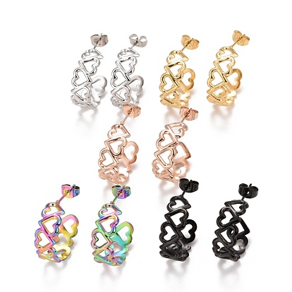 304 Stainless Steel Stud Earrings for Women, Hollow Heart Earrings