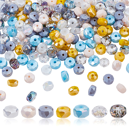 175 шт 7 цвета гальванических стеклянных бусин нити, рондель, с покрытием AB цвета, граненые