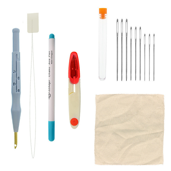 Needle Felting Tool Kits, with Fabric, Hole Punches with Plastic Handle, Plastic Pipe, Beading Needles & Pins, Iron Scissors and Marking Pen