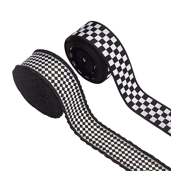 20 ярды 2 стили полиэфирные ленты, жаккардовая лента, тирольская лента, с клетчатой рисунком, аксессуары для одежды, белые