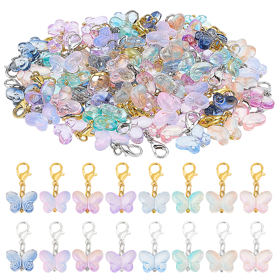 96 шт. 16 подвесные украшения из стекла и латуни в стиле, Сплав с застежками когтя омара, платиной и золотом