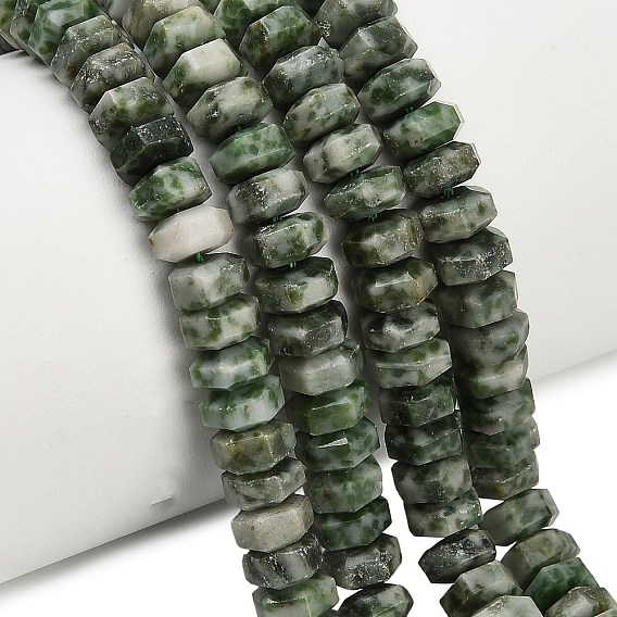 Натуральные зеленые пятна яшмовых нитей, граненые, шестиугольник