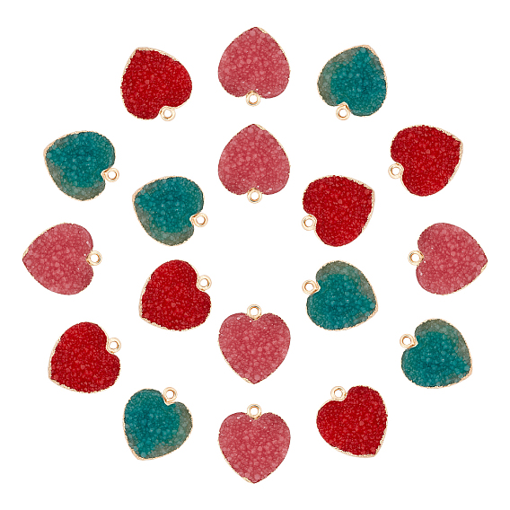 Druzy Resin Pendants, with Edge Light Gold Plated Iron Loops, Heart
