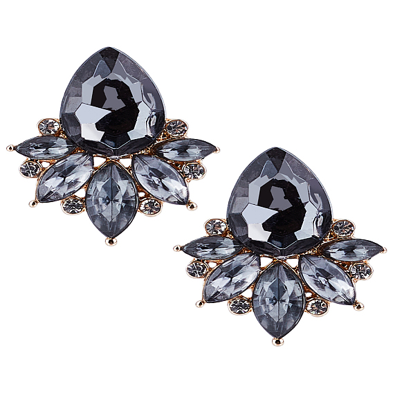 2 Pairs Rhinestone Teardrop Stud Earrings, Light Gold Alloy Jewelry for Women