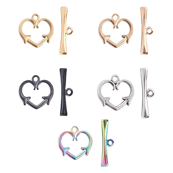 PVD Vacuum Plating 304 Stainless Steel Toggle Clasps, Heart