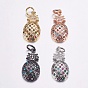 Brass Micro Pave Cubic Zirconia Pendants, Long-Lasting Plated, Pineapple
