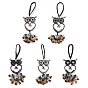 Wire Wrapped Brass Owl & Gemstone Pendant Decoration, Braided Nylon Thread and Gemstone Chip Tassel Hanging Ornaments