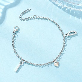 Браслеты с подвесками из сплава, браслеты из латунных цепей роло для женщин, буква ID и сердце