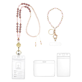 4 Набор из стеклянных бусин, выдвижных значков и брелоков, с пластиковым держателем для удостоверения личности