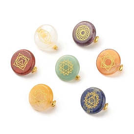 Pierre précieuse ronde plate avec épinglette chakra, badge pour les vêtements de sac à dos, or